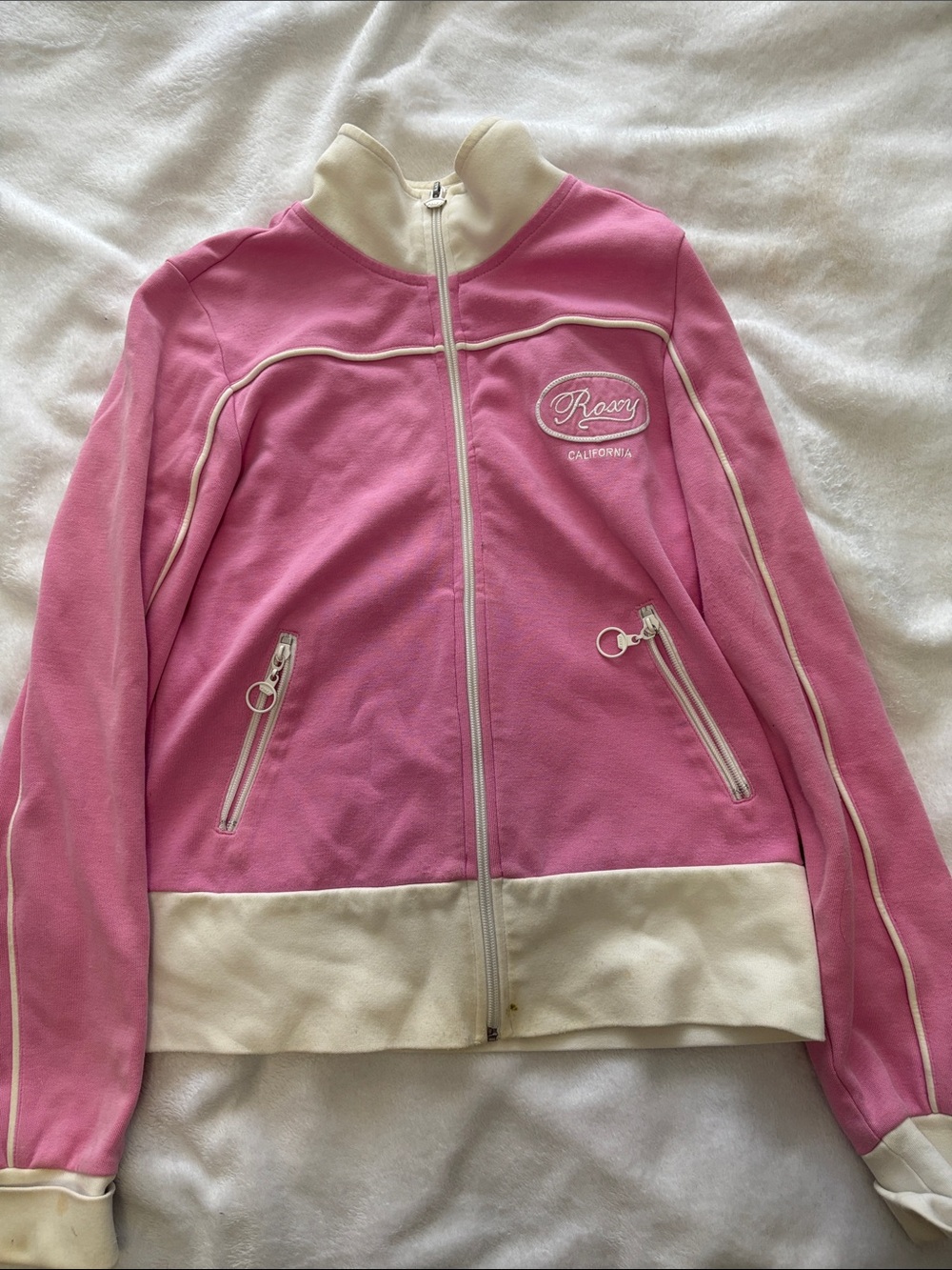 Vintage Roxy Pink and Cream Track-Style Bomber Jacket